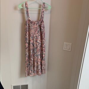 LOFT Pink and Blue Floral Midi Dress